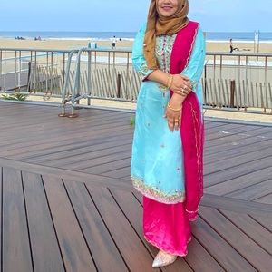 Indian pakistani dress 3 piece muslin dress with zadowzi work ,party wear